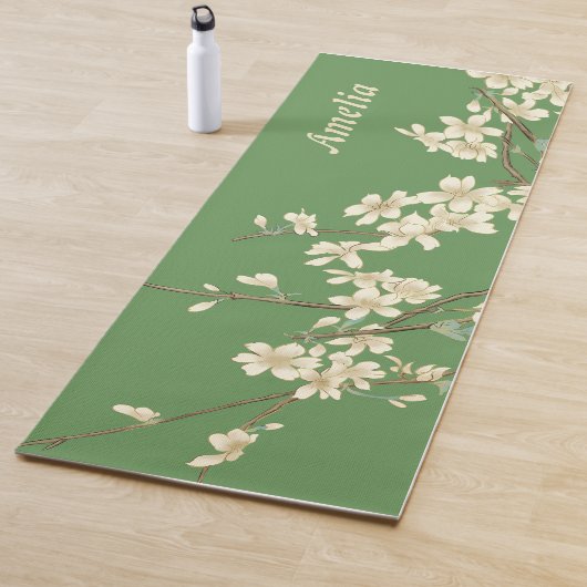 Gepersonaliseerde groene lente bloemen Voeg naam t Yogamat (In situ)