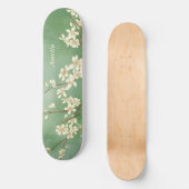 Gepersonaliseerde groene lente witte bloemen skate persoonlijk skateboard (Voorkant)
