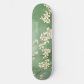 Gepersonaliseerde groene lente witte bloemen skate persoonlijk skateboard (Voorkant)