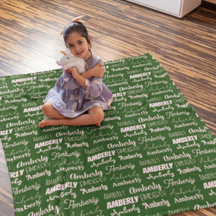 Gepersonaliseerde groene lettertypenaam Collage Ke Fleece Deken