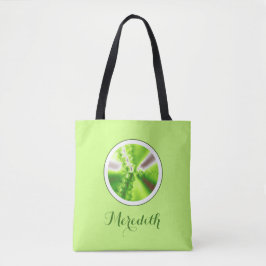 Gepersonaliseerde groene lippenfractaal met naam tote bag