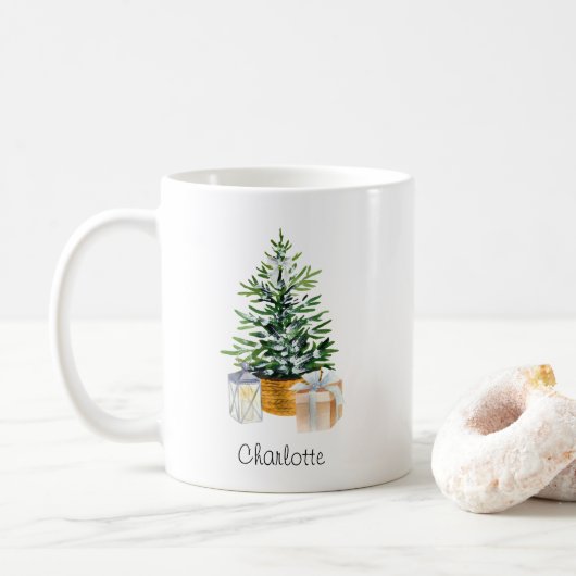 Gepersonaliseerde groene minimale kerstboom koffiemok (Met donut)
