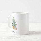 Gepersonaliseerde groene minimale kerstboom koffiemok (Voorkant links)