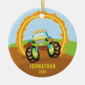 Gepersonaliseerde Groene Monster Truck Boy Kerstmi Keramisch Ornament (Voorkant)