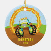 Gepersonaliseerde Groene Monster Truck Boy Kerstmi Keramisch Ornament (Achterkant)