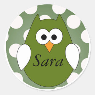 Gepersonaliseerde Groene Owl Magnet Ronde Sticker