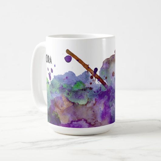 Gepersonaliseerde Groene & Paarse Waterverf Splatt Koffiemok (Voorkant links)