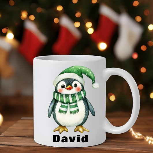 Gepersonaliseerde Groene Pet Pinguïn Custom Name M Koffiemok