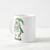Gepersonaliseerde Groene Pet Pinguïn Custom Name M Koffiemok (Voorkant links)