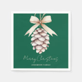 Gepersonaliseerde Groene Pinecone Kerstmis Servet (Voorkant)