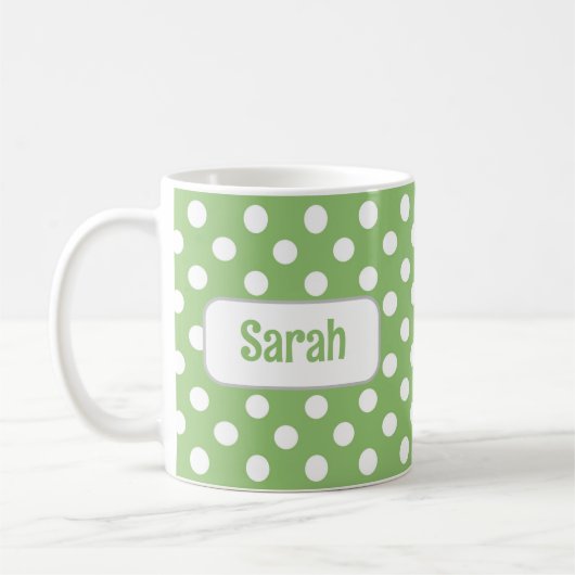 Gepersonaliseerde groene polka dot Mok (Links)