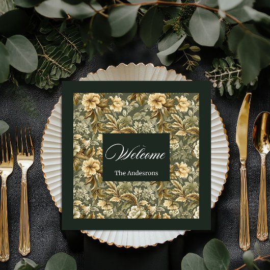 Gepersonaliseerde groene servetten Elegante Bloeme