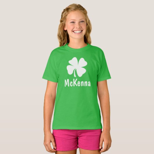 Gepersonaliseerde groene Shamrock Kinder St Patric T-shirt (Voorkant volledig)