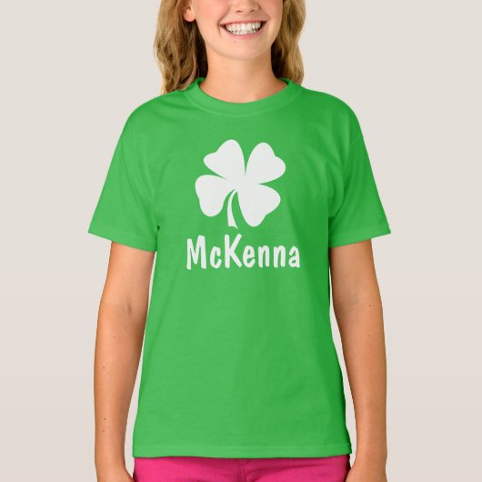 Gepersonaliseerde groene Shamrock Kinder St Patric T-shirt (Voorkant)