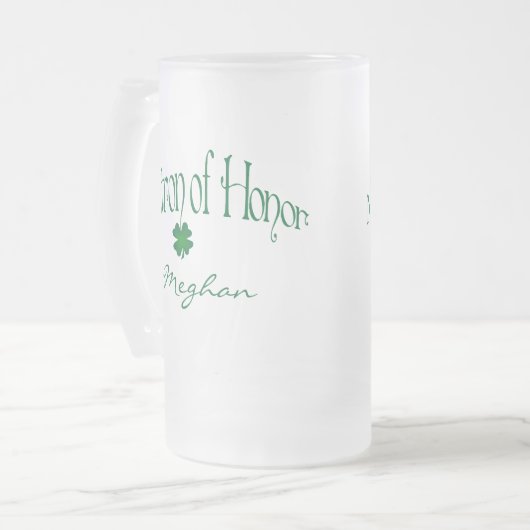 Gepersonaliseerde groene Shamrock MOH Beer Stein Matglas Bierpul (Voorkant links)