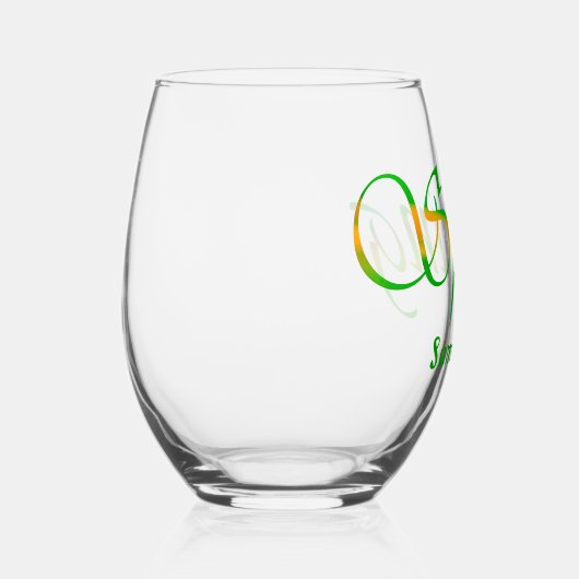 Gepersonaliseerde Groene Sinaasappel Kleurrijke Ab Wijnglas Zonder Voet (Rechts)