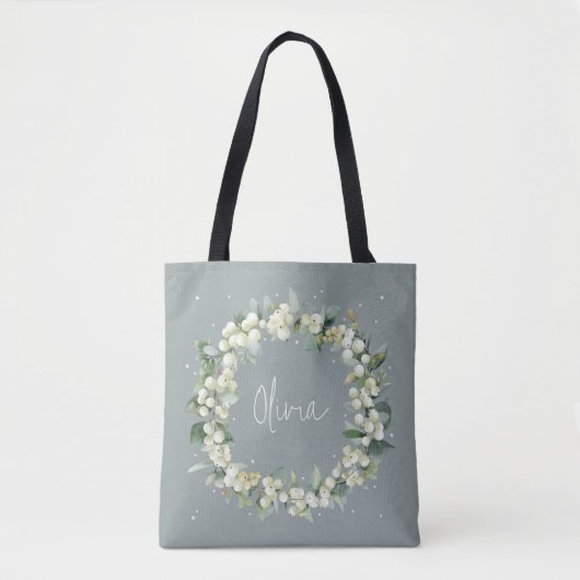 Gepersonaliseerde groene sneeuwbes + eucalyptus br tote bag (Voorkant)