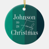 Gepersonaliseerde groene strepen familienaam Kerst Keramisch Ornament (Voorkant)