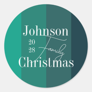 Gepersonaliseerde groene strepen familienaam Kerst Ronde Sticker