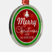 Gepersonaliseerde groene strepen rode bokeh kerst metalen ornament (Rechts)