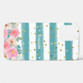 Gepersonaliseerde groene stripes Floral Sparkles Case-Mate iPhone Case (Achterkant (horizontaal))