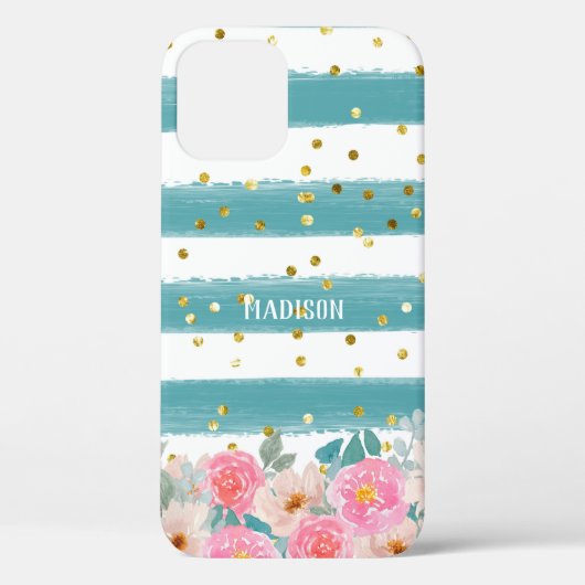 Gepersonaliseerde groene stripes Floral Sparkles Case-Mate iPhone Case (Achterkant)
