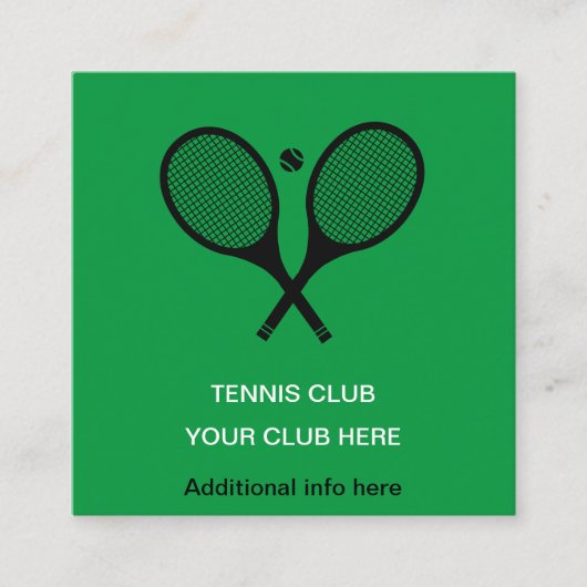 Gepersonaliseerde groene tennisracket informatiekaartje (Voorkant)