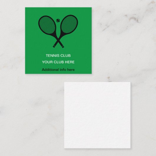Gepersonaliseerde groene tennisracket informatiekaartje (Voorkant / Achterkant)