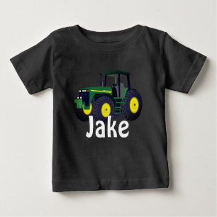 Gepersonaliseerde Groene Tractor Baby T-Shirt