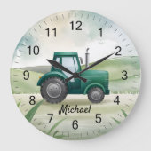 Gepersonaliseerde Groene Tractor Boerderij Waterve Grote Klok (Voorkant)