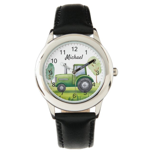 Gepersonaliseerde Groene Tractor Boerderij Waterve Horloge (Voorkant)
