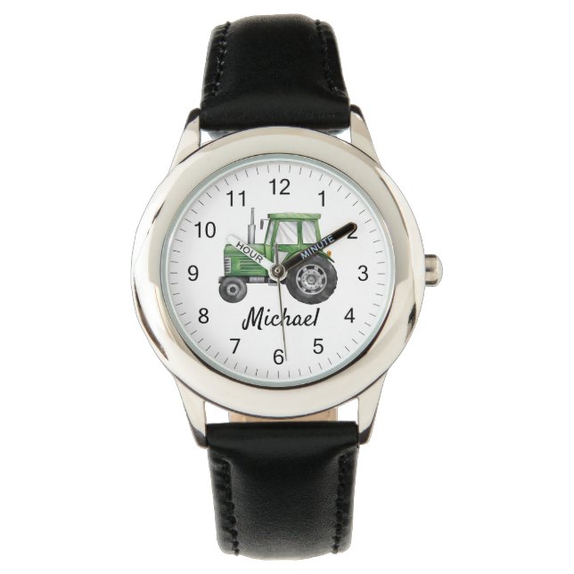 Gepersonaliseerde Groene Tractor Boerderij Waterve Horloge (Voorkant)