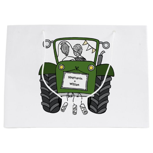 Gepersonaliseerde groene tractor land bruiloft cad groot cadeauzakje (Voorkant)
