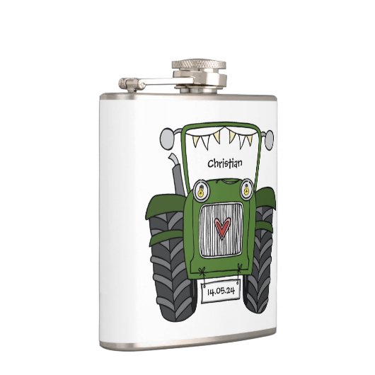 Gepersonaliseerde groene tractor land bruiloft cad heupfles (Rechts)