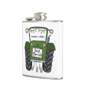 Gepersonaliseerde groene tractor land bruiloft cad heupfles (Links)