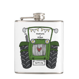 Gepersonaliseerde groene tractor land bruiloft cad heupfles