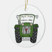 Gepersonaliseerde groene tractor land bruiloft cad keramisch ornament (Links)