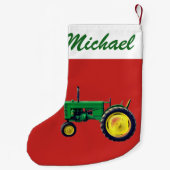 Gepersonaliseerde  Groene Tractor op Rood Kleine Kerstsok (Achterkant)