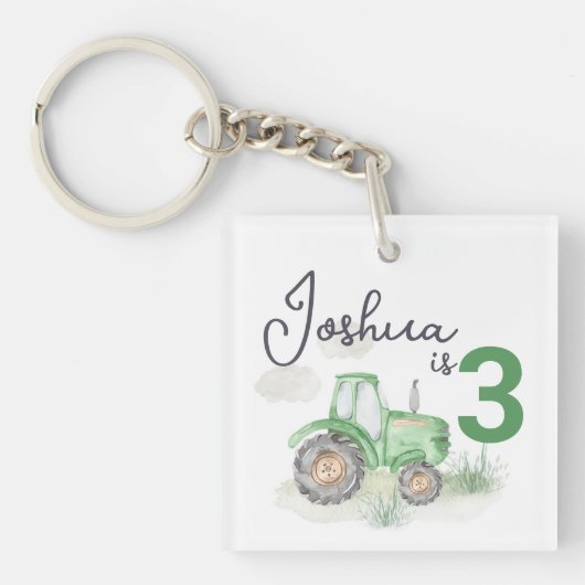 Gepersonaliseerde Groene Tractor Thema Acryl Sleut Sleutelhanger (voorkant)