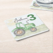 Gepersonaliseerde Groene Tractor Thema Paper Onder Kartonnen Onderzetters (Schuin)