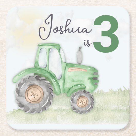 Gepersonaliseerde Groene Tractor Thema Paper Onder Kartonnen Onderzetters (Voorkant)