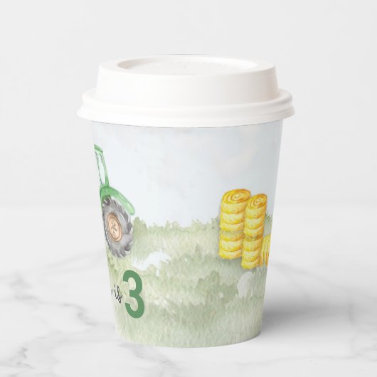 Gepersonaliseerde Groene Tractor Thema Papier Part Papieren Bekers (Links)