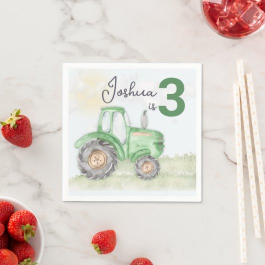 Gepersonaliseerde groene tractor thema papier serv servet (Insitu)