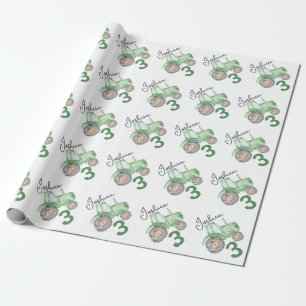 Gepersonaliseerde Groene Tractor Thema Wrapping Pa Cadeaupapier