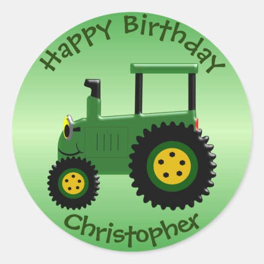 Gepersonaliseerde Groene Tractor Verjaardag Ronde Sticker (Voorkant)