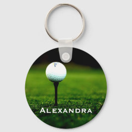 Gepersonaliseerde Groene Turf met Golf Ball Sleute Sleutelhanger