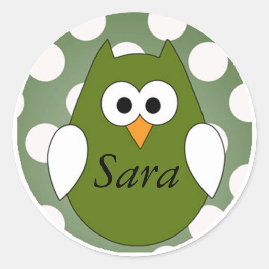 Gepersonaliseerde groene uil magneet ronde sticker (Voorkant)