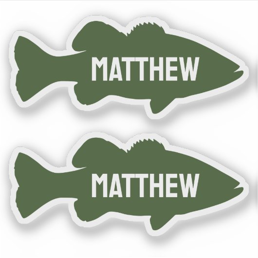 Gepersonaliseerde Groene Vissen Bass Vis Naam Stic Sticker (Voorkant)