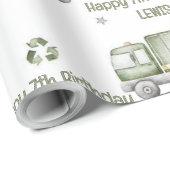 Gepersonaliseerde Groene Vuilniswagen Verjaardagsf Cadeaupapier (Rol Hoek)