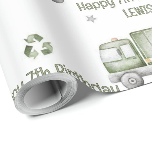 Gepersonaliseerde Groene Vuilniswagen Verjaardagsf Cadeaupapier (Rol Hoek)